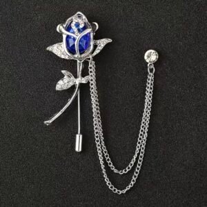 Blue rose chain brooch